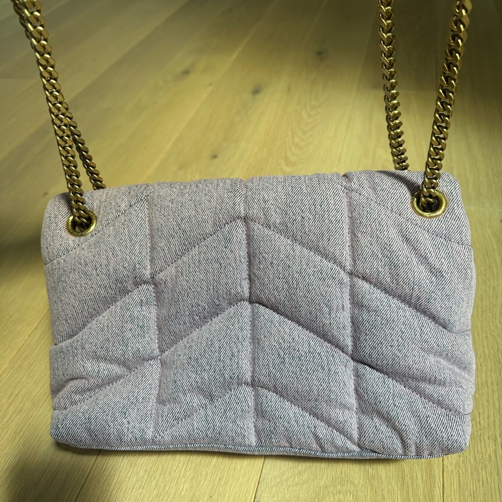 YSL Saint Laurent Lilac Denim Puffer Bag- Small LouLou - Picture 4 of 14